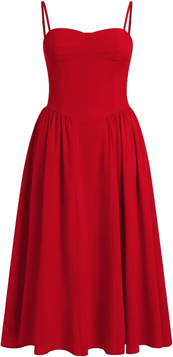 ABEHIK Vestido Midi Corset com Bolsos e Atilhos Rosa M