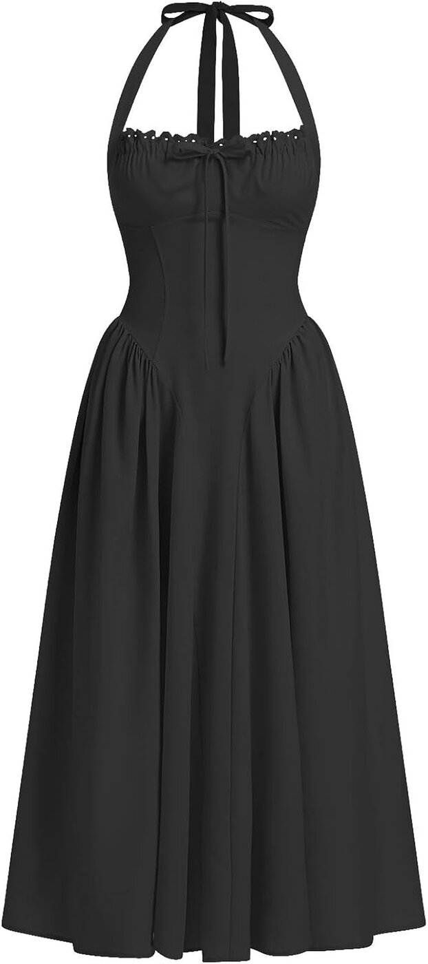 ABEHIK - Vestido Midi com Decote Halter Ajustável
