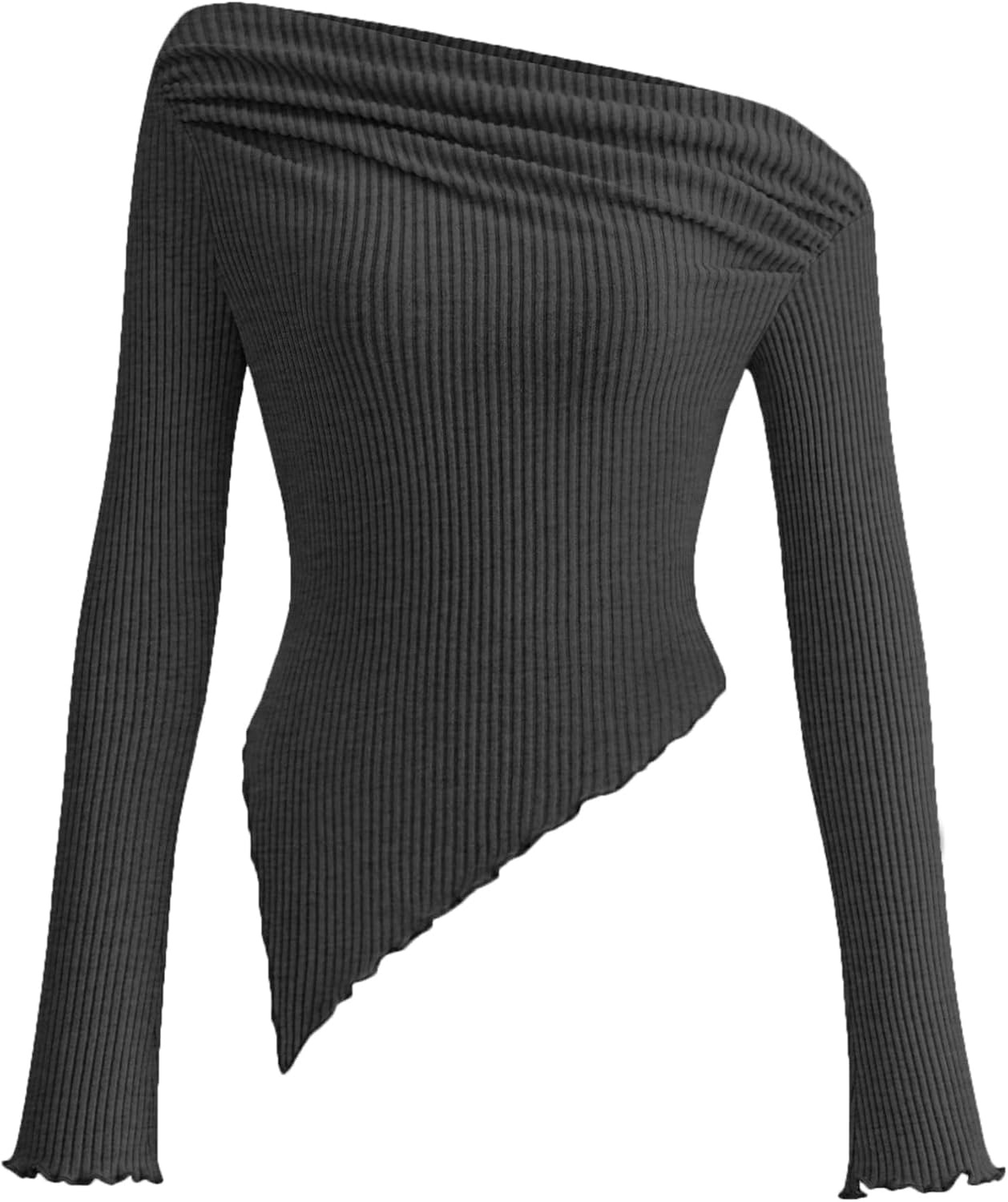 PRETTYGARDEN Top Mulher Ombros Descobertos Assimétrico Pr732
