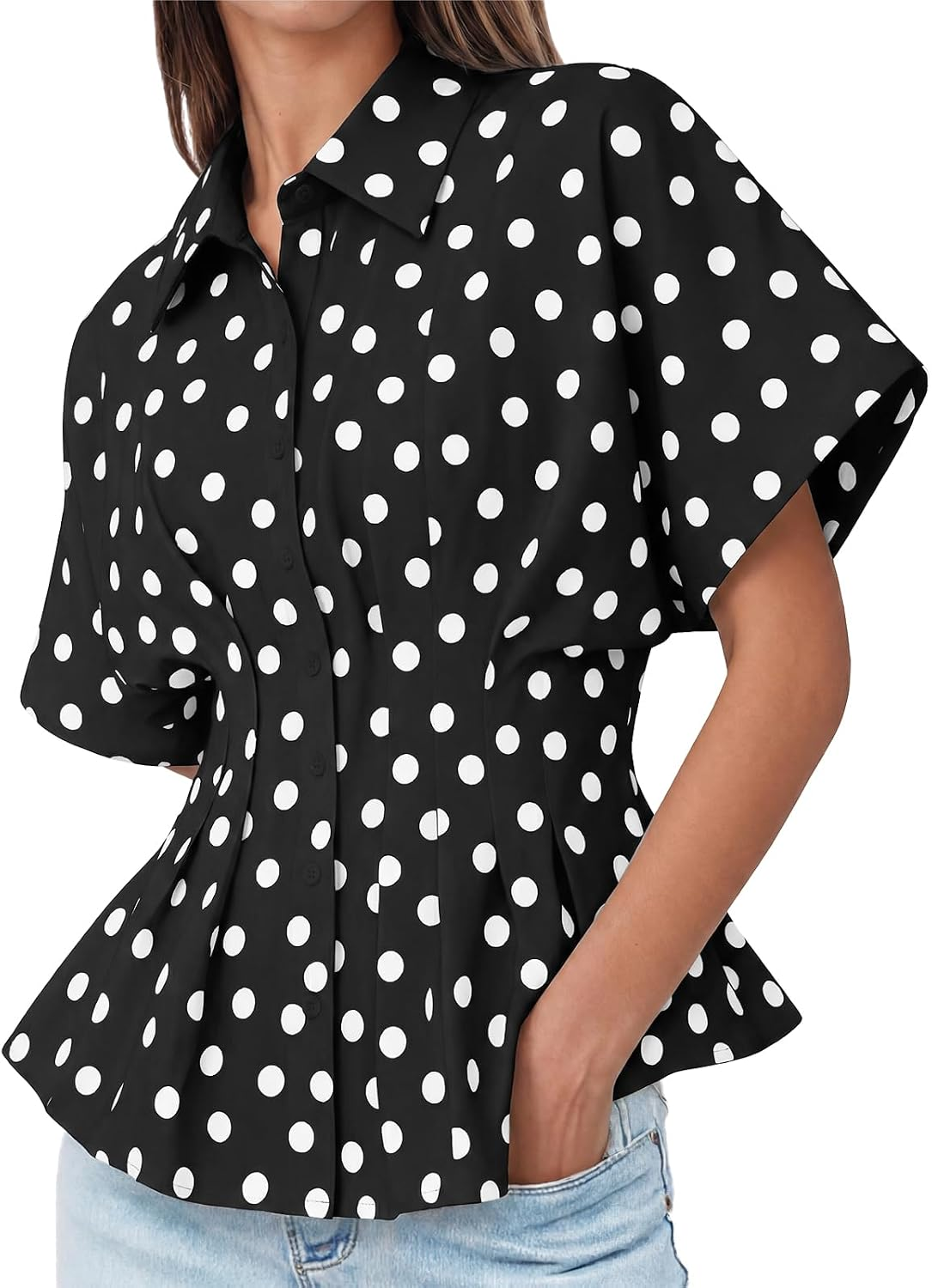 Tankaneo Blusa Mulher Peplum Manga Curta