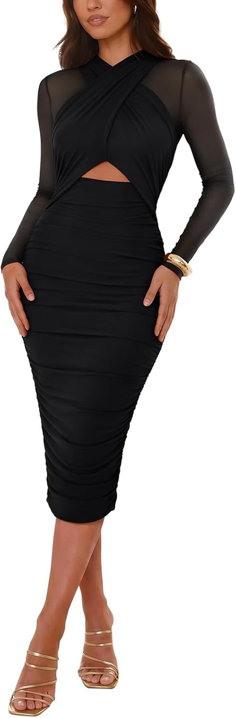 REORIA Vestido Midi Justo Manga Comprida