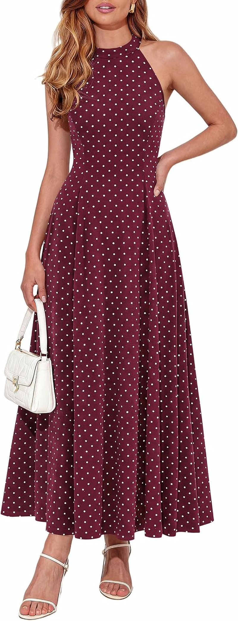 PRETTYGARDEN Vestido Flowy Halter Floral e Padrão Poá