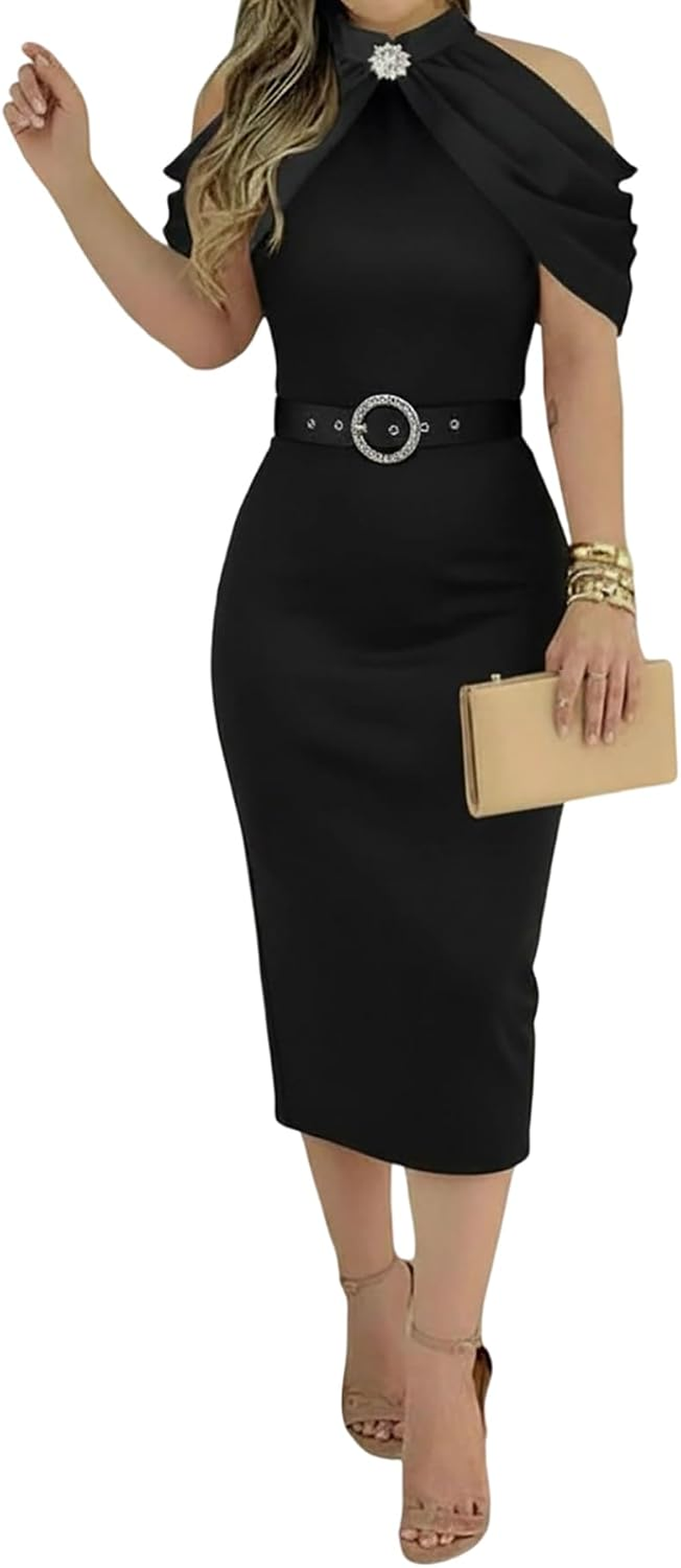 CHICME Vestido Midi Halter Justo Feminino