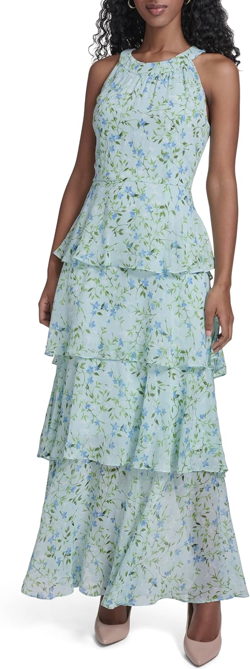 Tommy Hilfiger Vestido Comprido Halter Saia Camadas Floral