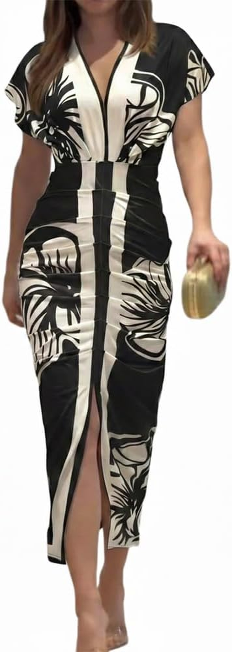 CHICME Vestido Midi Drapeado Decote V
