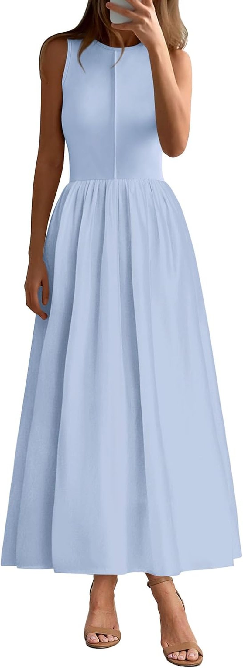 PRETTYGARDEN Vestido Comprido Plissado com Bolsos