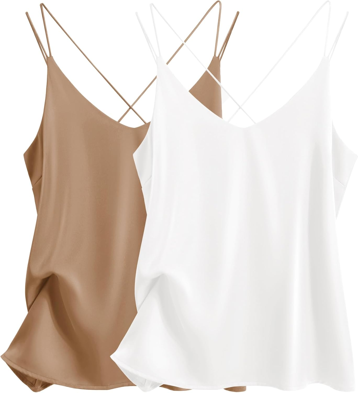 Ekouaer Top de Alças Mulher Cetim White+Khaki