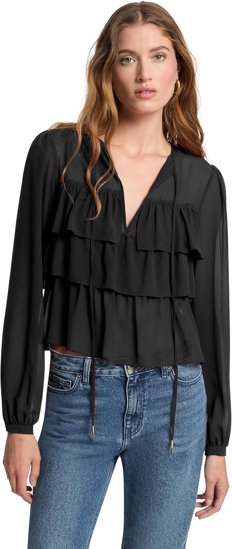 Michael Kors Blusa Feminina Folhos em Camadas Manga Comprida MF641477R3