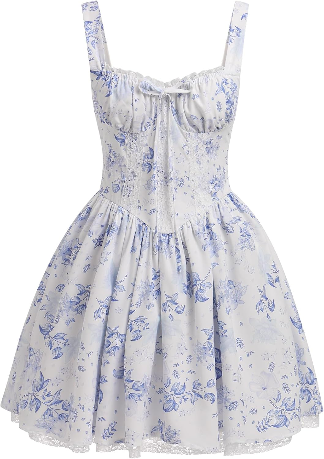 ABEHIK Vestido Curto Corset Alças Finas Branco Azul