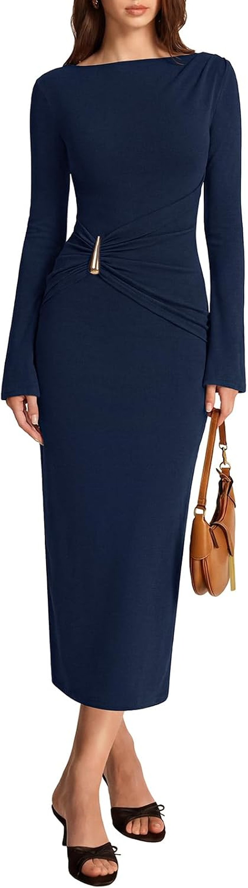 REORIA Vestido Longo Manga Comprida Mulher