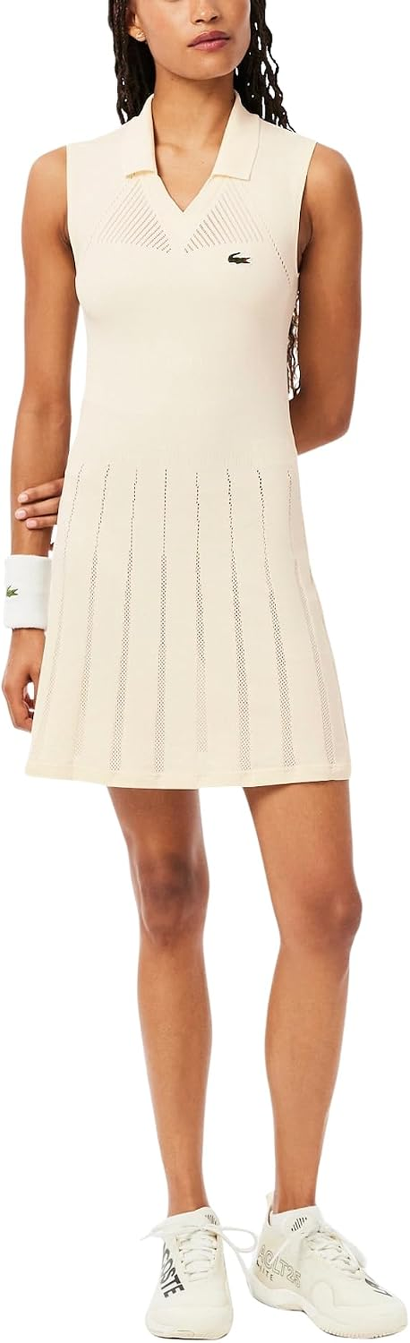 Lacoste Vestido de Ténis com Calções Integrados EF0615-51 Branco e Verde Caqui