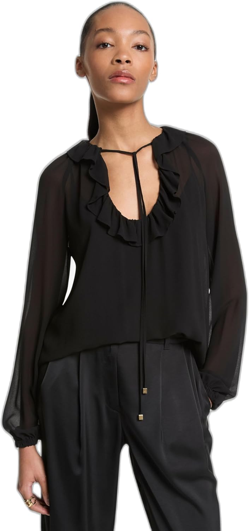 Michael Kors Blusa Mulher Gola Folhos Preto MT541DQ7R3-001