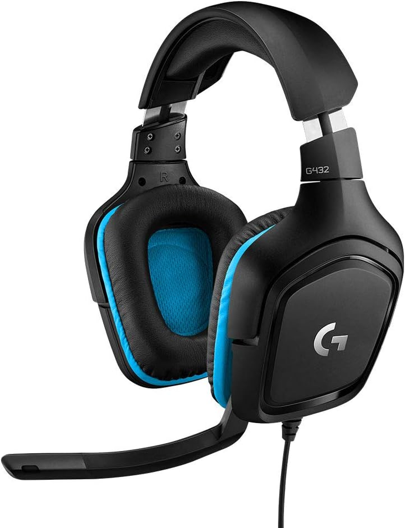 Logitech G G432 Headset Gaming com Som Surround DTS:X 7.1 Preto/Azul PS4