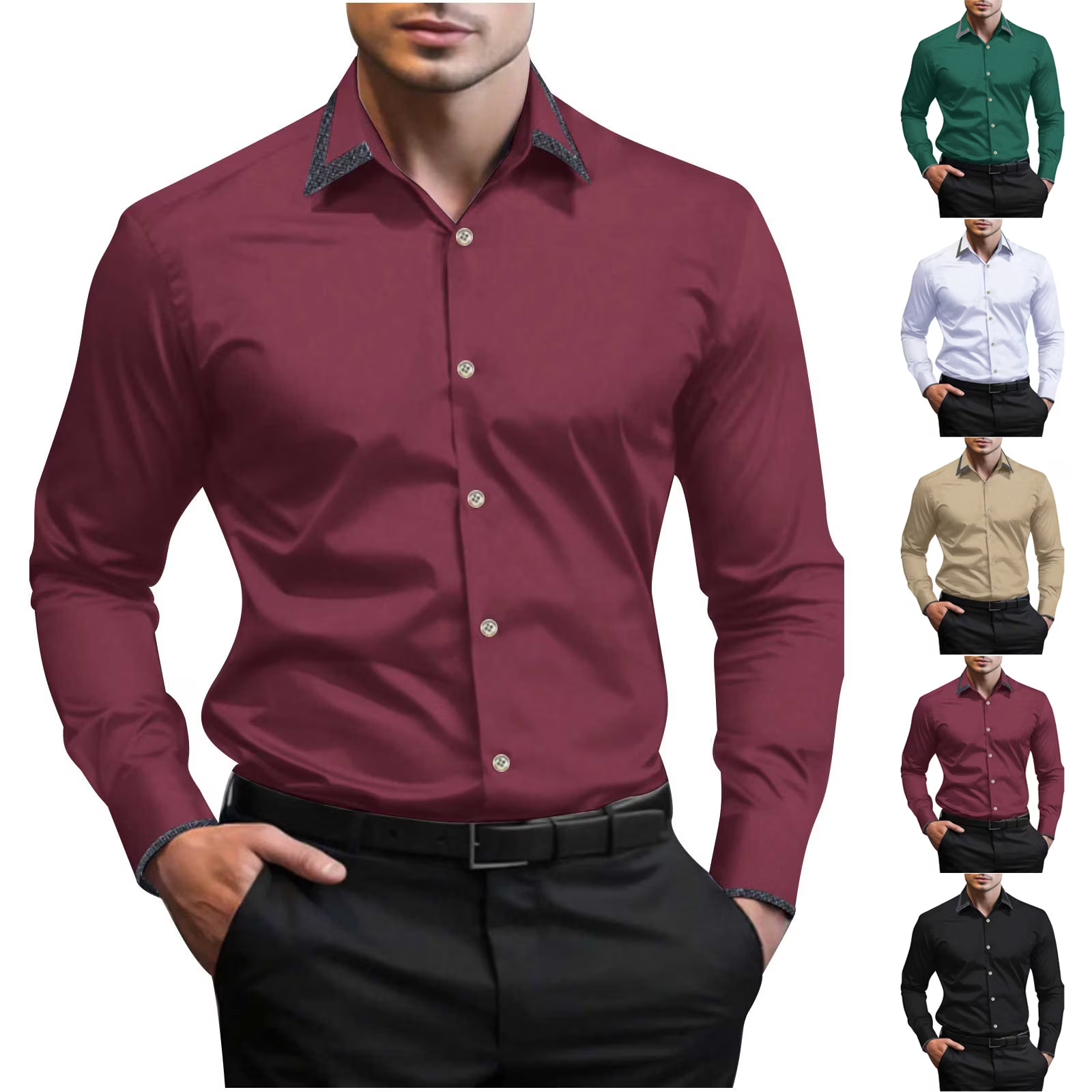 Txeol Camisa Social Masculina Manga Comprida Stretch Anti-Rugas Verde