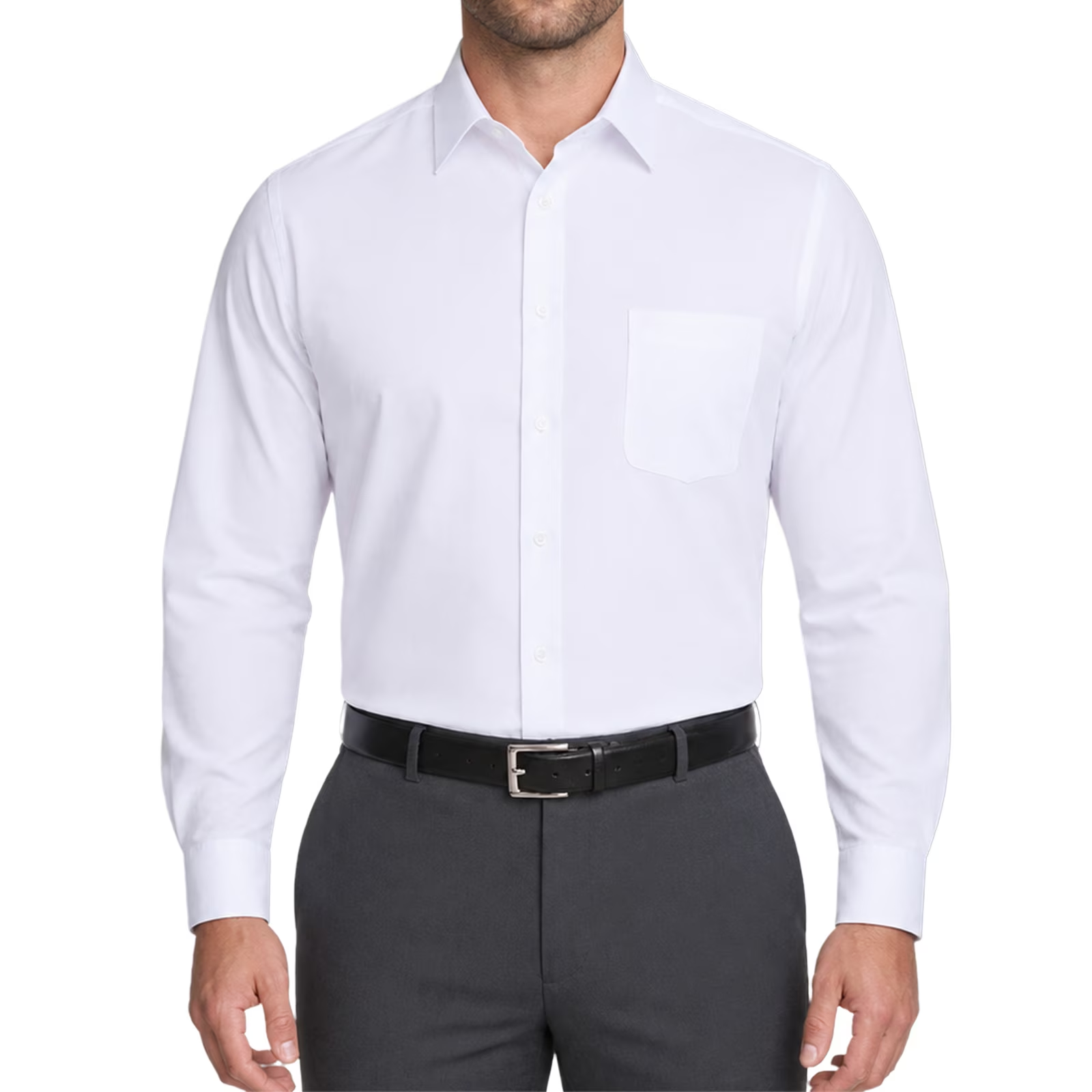 Camisa Social Masculina Lisa Manga Comprida Stretch Branca Tamanho L