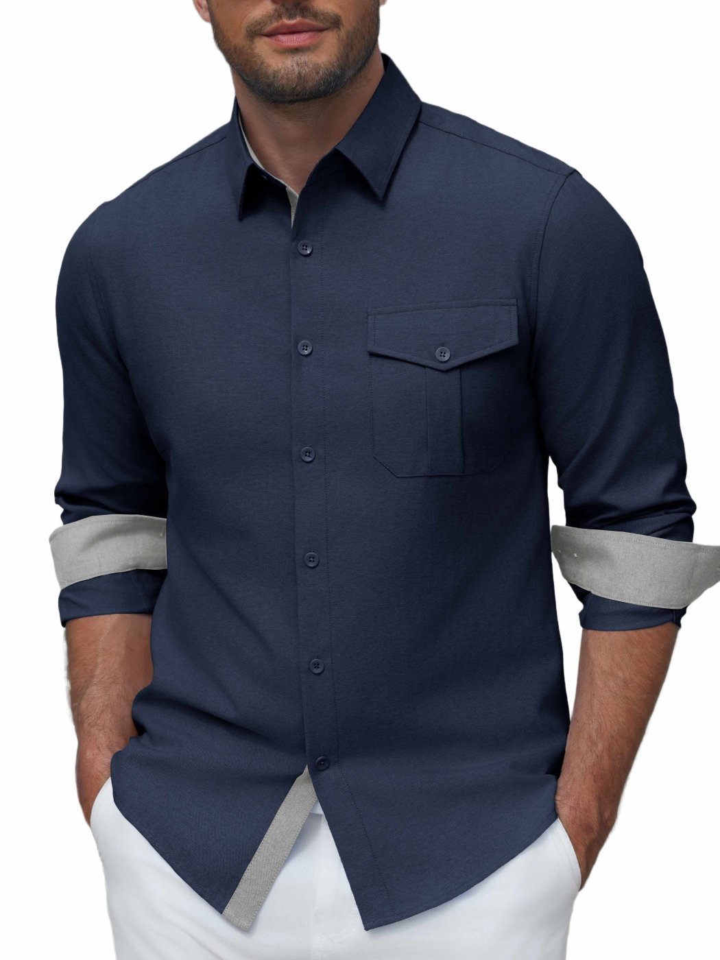 COOFANDY Camisa Social Masculina Anti-Rugas Azul Tamanho XL