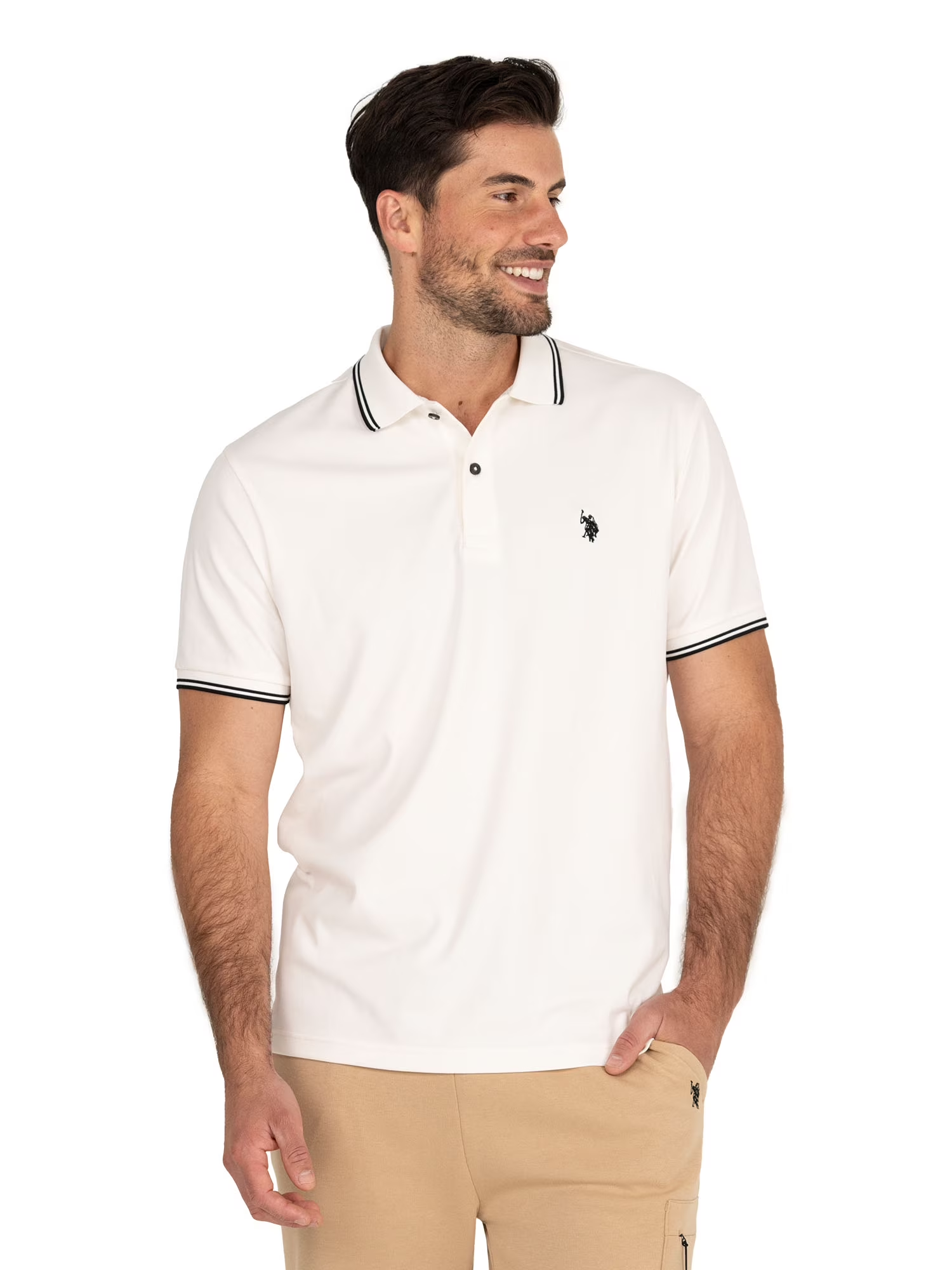 U.S. Polo Assn. Polo Masculino Interlock Debrum Contraste Bege L