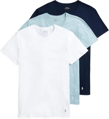 Polo Ralph Lauren Pack 3 T-Shirts Algodão Classic Fit Branco Azul Azul-Marinho