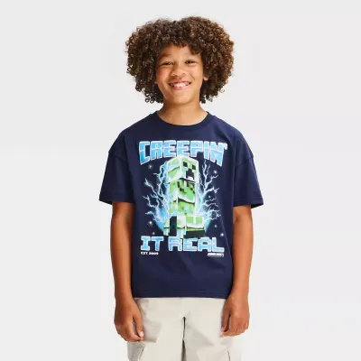Minecraft T-shirt Oversized "Creepin It Real" de Manga Curta para Rapaz - Azul