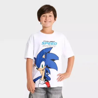 Sonic the Hedgehog T-shirt Estampada Frente e Costas de Manga Curta para Rapaz