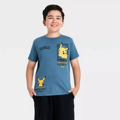 Pokémon Pikachu T-shirt Estampada de Manga Curta para Rapaz - Azul