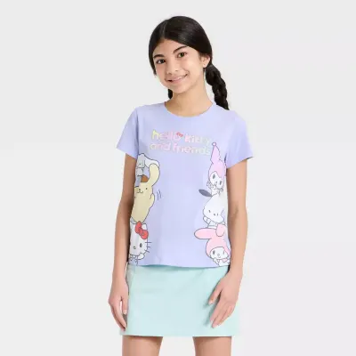 Sanrio Hello Kitty & Friends T-shirt Estampada de Manga Curta para Menina - Roxo