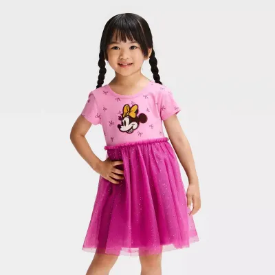 Disney Minnie Mouse Vestido Rodado com Tule para Bebé Menina - Rosa
