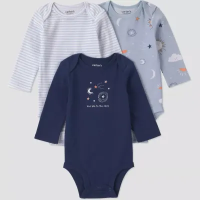 Carter's Just One You Pack 3 Bodies de Manga Comprida Celestial para Bebé Rapaz - Azul