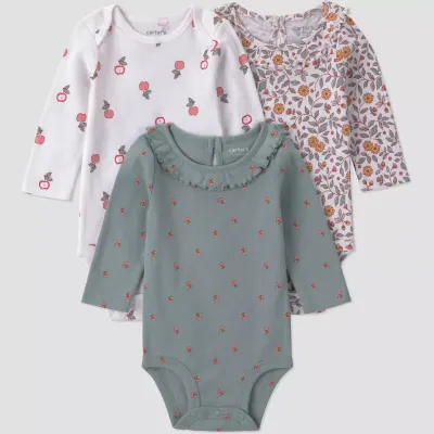 Carter's Just One You Pack 3 Bodies Manches Longues Floraux pour Bébé Fille - Vert/Blanc