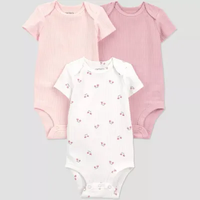 Carter's Just One You Pack 3 Bodies Manches Courtes Bébé Fille - Crème/Rose