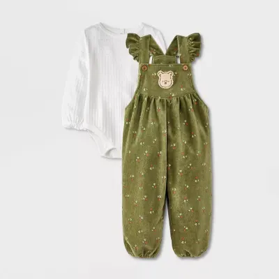 Disney Winnie the Pooh Ensemble 2 Pièces Body et Salopette Velours Bébé Fille - Vert Olive