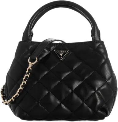GUESS Mala Satchel Mini Juliet Acolchoada Crossbody Preto QG245671