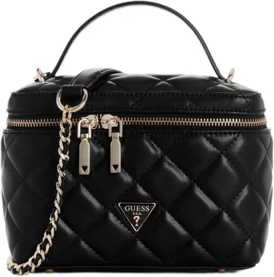 GUESS Mala Juliet Acolchoada Canister Preta com Alça Crossbody