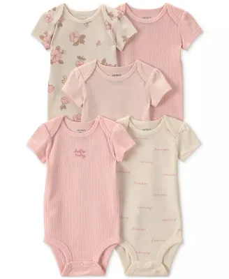 Lot 5 Bodies Manches Courtes Floraux pour Bébé Fille - Rose/Crème