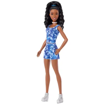 Barbie Fashionistas Boneca #248 com Conjunto Floral Azul - Cabelo Preto