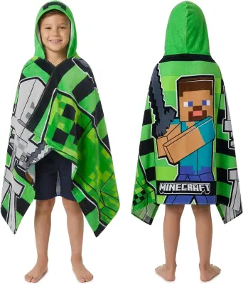 Minecraft Poncho Toalha com Capuz Verde/Preto 6-14 Anos RP-0003A