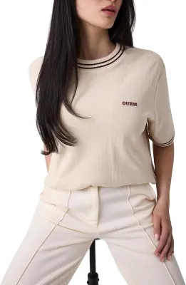Guess T-Shirt Cropped Muriel Manga Curta Mulher Preto V6BP17K7351