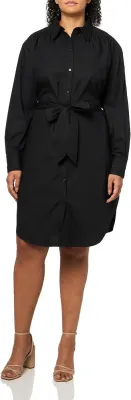 Boss Vestido Camiseiro Popelina Algodão Areia