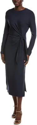Boss Vestido Erlot Manga Comprida Nó Cintura Azul-Marinho