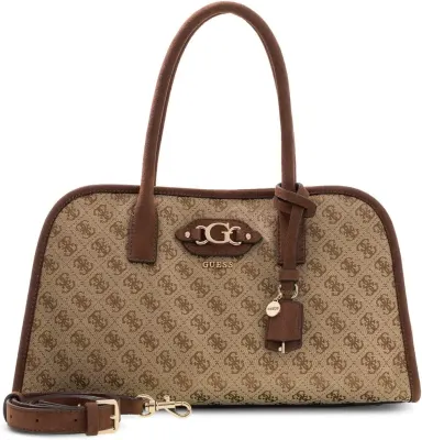 Guess Mala Satchel Samantha 4G com Alça Crossbody Castanho