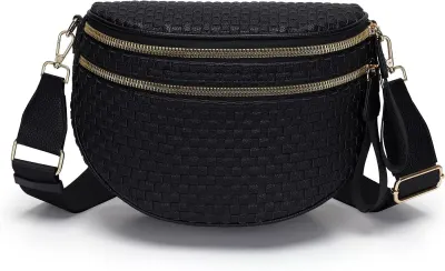 Bolsa de Cintura Crossbody Pele Vegana Entrançada com Duplo Fecho