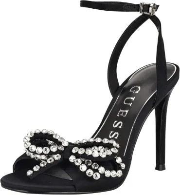 Guess Sandália de Salto Charmin com Laço e Strass Preto