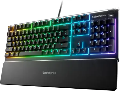 Teclado Gaming SteelSeries Apex 3 RGB - Switches Whisper Quiet, IP32, Apoio de Pulso Magnético - PC - Mac - Xbox