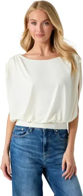 GUESS Top Drapeado Elegante Mulher Branco Pomba W6BP36K6592