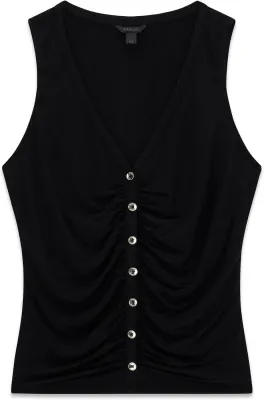 GUESS Top Bianca sem mangas com franzidos e botões preto