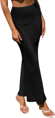 Saia Maxi em Cetim de Cintura Subida com Folhos e Barra Tulipa para Mulher