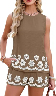 Blooming Jelly Conjunto de 2 Peças com Top de Alças e Estampado em Relevo para Mulher