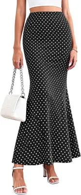 PRETTYGARDEN Saia Maxi Sereia às Pintas de Cintura Subida para Mulher