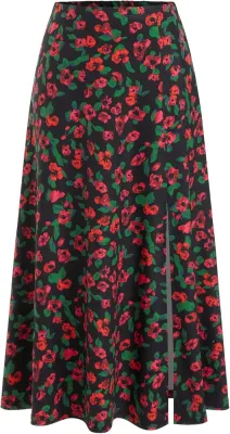 CIDER Saia Comprida Floral de Cintura Subida com Racha para Mulher