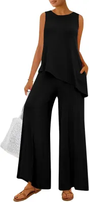 PRETTYGARDEN Conjunto de 2 Peças com Top de Alças e Calças de Perna Larga para Mulher